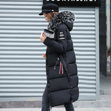 New Style In The Long Down Cotton Clothes Female Slim With Wool Collar Autumn Winter Cotton-Padded Clothes Pure Color Cotton-Padded Jacket-Outfit