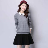 Oversized Sweater Pull Femme 2023 Autumn Winter Solid Knitted Pullover Long Sleeve Doll Collar Knitwear Jumper