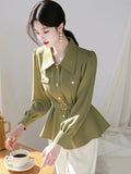 Toloer Professional Commuting Temperament Light Ripe Olive Green Waist Shirt Female 2025 New High-End Feel