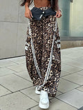 New Sports Leopard Spliced Casual Pants Women Mid-Loose Trousers Casual Breathable