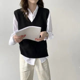 V-neck Knit Vests Woman Korean Sleeveless Loose Solid Vests Women Simplicity Slim Warm Women's Pullover Jacket