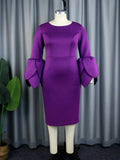 Temperament Style Dress Personality Petal Sleeve Round Neck-Waisted Dress