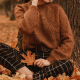 Paulin Mohair Knitted Jumper Women Long Puff Sleeve O Neck Elegant Chic Sweater Ladies Autumn Winter Vintage Pullover