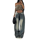 Toloer Wash Water Waist Pleated Foundation Casual Jeans Street New Loose Show Thin All Go With Wide Leg Trousers-Outfit
