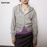 Grunge Zip-up Hoodies Harajuku Vintage Double Zipper Jacket Korean Fashion Short Sweatshirt Japanese Streetwear Y2k