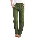 Temperament Commute Solid Color Cotton Linen Drawstring Loose Casual Wide-leg