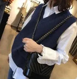 Fall V neck Girls Pullover vest sweater Autumn Winter short Knitted Women Sweaters vest Sleeveless Warm Sweater Casual