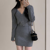 Gas Age Reduction Suit Women's Autumn And Winter 2025 Women's Knitted V-Neck Sweater Jacket Single Buckle High Waist + Short Skirt Two