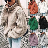 Toloer Women's WISH Turtleneck Long Sleeve Jumper Loose Casual Knit Sweater