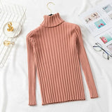 Winter Jumper Turtleneck Sweater Knitted New Green Women Sweater Pullover Long Sleeve Slim Striped Vintage Sweaters