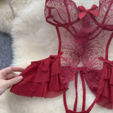 Sheer Lace Design Bodysuit Lingerie-Outfit
