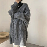 And Winter New External Wear Knitted Cardigan Retro Fashion Simple Thick Loose Mahjong Long Girl Sweater Coat