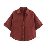 Spring And Summer New Women's Fashion Casual Collar Striped Wide-Sleeved