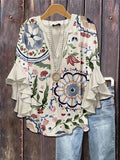 Creative Flower Element 3D Printed Casual Trend V-Necked Lace