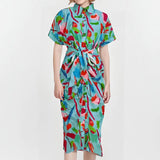 Toloer Women's Autumn New Short Sleeve Temperament Commuter High Waist Print Long
