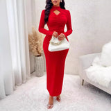 Toloer Autumn And Winter Knitting Sexy Wind Women's Clothing Spring And Summer Slim Draw Pleated Half High Collar Long Sleeve Dress Dress Female-Outfit