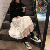 And Summer New Korean Version Of The College Wind Mesh Splicing Skirt Half-Bred Mid-Long A-Skirt