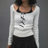 Toloer And Gentle Wind Soft Waxy Plush T-Shirt Two Sets Of Women's Bow Knot Lace Stitching Slim Short Top-Outfit