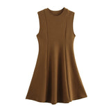 Women's Spring 2025 New Sleeveless Round-Necked Knitted Skating Dress Mini