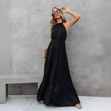 Summer New Temperament Hanging Neck Tie With Broken Folds Spliced Dress