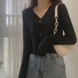 ladies button V-neck pullover sweater women's fall winter 2022 new outer solid color cardigan long-sleeved short knitted