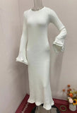 Solid-Colored Round-Neck Long-Sleeved Dress Woman With Wooden Ear In Autumn