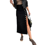 New Button Irregular Opening Skirt Half-Body Denim Skirt High Waist-Cuffed Hip