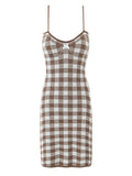 Luxury Retro Sweet Style Dress Women 2025 Summer New Lattice Print Design Short Sling