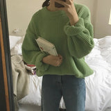2022 New Women's Pullovers Vintage Korean Style Long Sleeve Round Neck Casual Loose Ladies Knitting Tops Sweaters
