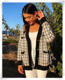 Black Plaid Sweater 2022 Women Loose Casual Pockets Cardigan Winter Spring Outwear Female Tops Femme Chandails