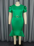 New Temperament Windy High-Waisted Fishtail Dress Solid-Color Party Commuter Dinner Dress Dress
