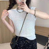 T-Shirt Women's Summer New Net Red Lady Is Shoulder-To-Shoulder Short-Case Korean Version Of The Dress-Up Round-Neck Short-Sleeved