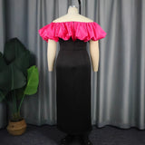 Crash One-Word Shoulder Dress Elegant Fashion High-Waisted Thin Flower Dress