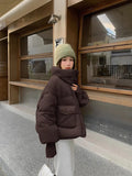 Knit Sleeve Advanced Sense Down Jacket Women's 2024 Winter New Thread Sleeve Standing Collar Warm White Duck Down Short Bread Clothing-Outfit