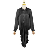 Casual Solid Dress For Women Lapel Collar Long Sleeve Fold Pleated Loose Dresses Female 2022 Clothing Fashion