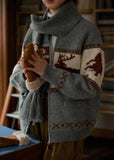 Reindeer Print Knitted Cardigan-Outfit
