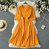 Dress Vintage Sexy Lantern Sleeve Mid-Calf Dress Beach Bohemian Women'Summer Sundress 2022 Casual