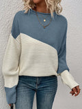 Women's Sweater Casual Loose Knitted Shirt Color Long-Sleeved Collar Knitting
