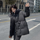 Medium And Long Down Cotton Clothing Female 2024 Winter New Fashion Thick Hat Warm Loose Cotton Coat-Outfit