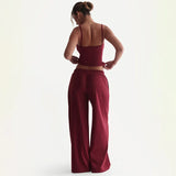 Women's Fashion Slings Tight Rope Sexy Waist Wide Legs Loose Suit