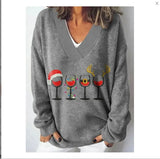 Women's New 3D Color Pattern Printing V Collar Long Sleeve Lazy Leisure