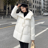 Medium And Long Down Cotton Clothing Female 2024 Winter New Fashion Thick Hat Warm Loose Cotton Coat-Outfit