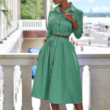 Toloer Spot 2023 Autumn And Winter New Fashion Temperament Long Sleeve Striped Shirt Suit Skirt Two Sets-Outfit