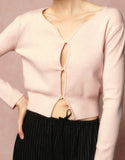 Spring New Product Fashionable Pure Lust Wind V Collar Single Buckle Gentle Comfortable Small High-Waist Knitted Open Shirt Outside The