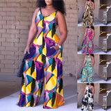 Large-Size Women's Wear New Fashion Printed Loose Suspenders Jumpsuit-Outfit