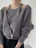 Retro Lazy Loose Knitted Cardigan Women's Autumn New Minority Foreign Style Sweater Harness Vest Two-Piece Set-Outfit