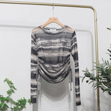 Collar Tie-Dye-Print Slim Long-Sleeved T-Shirt T-Shirt T-Shirt With Sunscreen