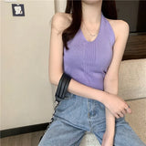Club Bundy Sling Female Summer New Solid Color Hanging Neck Vest Hottie Style Sexy Short V Sleeveless