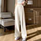 Toloer Leg Pants Women's Pants Down Loose High Waist Yellow Trousers Spring And Autumn Suit Narrow Version Straight Tube Casual Floor Trousers-Outfit