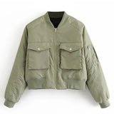 2022 Fashion Padded Bomber Jacket Women Streetwear Long Sleeve Zipper Warm Coat Autumn Winter Casual Pockets
